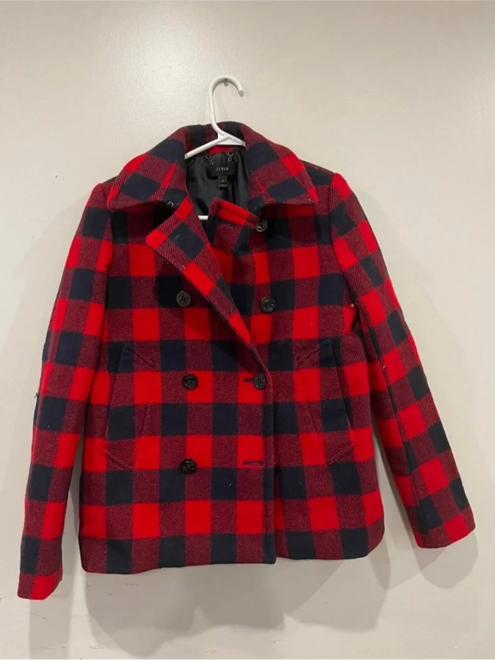 J.Crew Red & Black Buffalo Plaid Double-Breasted Peacoat Jacket Size 6